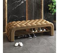 Luxurious Velvet Button Tufted Entryway Bench Modern Shoe Storage Rack & Comfy End of Bed Bench Seat Khaki 100x40x45cm (39x16x18inch)