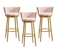 Luxurious Velvet Round Bar Stool with Woven Backrest Swivel Design Comfortable Footrest Set of 1/2/3/4 for Kitchen & Home Bar Elegant Black Upholstery