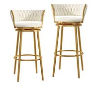 Luxurious Velvet Round Bar Stool with Woven Backrest Swivel Design Footrest Set of 1/2/3/4 for Home Kitchen Pub Bar Elegant Black Barstools