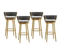Luxurious Velvet Swivel Bar Stool Round Bar Chairs with Woven Backrest Set of 1/2/3/4 Stylish Kitchen & Pub Furniture Comfortable Footrest Black