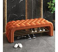 Luxurious Velvet Tufted Entryway Bench Modern Shoe Storage & Rack Comfy End of Bed Seat Stylish Upholstered Shoe Bench Orange 70x40x45cm (28x16x18inch)