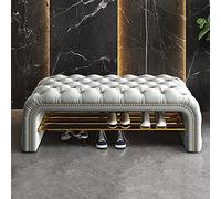 Luxurious Velvet Upholstered Entryway Bench Modern Button Tufted Shoe Storage Rack Stylish Comfy End of Bed Shoe Light Gray 70x40x45cm (28x16x18inch)