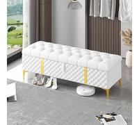 Luxurious White Storage Ottoman Bench Leather Upholstered End of Bed Storage Chest Modern Bedroom Furniture 39x16x18 Inch Stylish Multi Functional Storage Solution