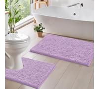 LuxUrux Alfombras De Baño Juego De Alfombrillas De Baño De Chenilla De Lujo (2 Piezas), Antideslizante De Felpa Suave + Alfombra Peluda De Microfibra De 1 '' |Lavanda|Conjunto Curvo