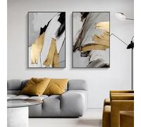 Luxury Abstract Gray Golden Canvas Painting Wall Art Canvas Prints Pictures for Living Room Modern Home Decor(40x50cm/2Pcs Frameless)