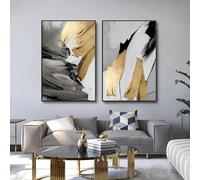 Luxury Abstract Gray Golden Canvas Painting Wall Art Canvas Prints Pictures for Living Room Modern Home Decor(60x80cm/2Pcs Frameless)