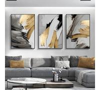 Luxury Abstract Gray Golden Canvas Painting Wall Art Canvas Prints Pictures for Living Room Modern Home Decor(40x50cm/3Pcs Frameless)