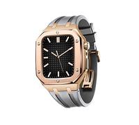 Luxury Band Case For 45mm 44mm, Men Rugged Protective Case For iWatch Series 7/6/5/4 SE Silicone Band Drop Proof Metal Bumper With Strap (Color : Rose Gray, Size : 44MM FOR 6/5/4/S