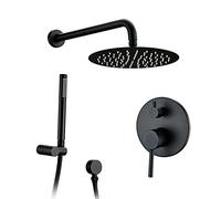 Luxury Bathroom Shower System Set with Brass Diverter Valve, Concealed Shower Combo Set with Round Ultra Thin Overhead, Hand Shower,10inch