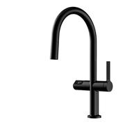 Luxury Brass Gun Gray Kitchen Faucet LED Digital Sensing Design Single Handle Hot & Cold Water Pull-out Type 2-function Sink Tap(Matte Black-N,G3/8)