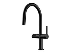 Luxury Brass Gun Gray Kitchen Faucet LED Digital Sensing Design Single Handle Hot & Cold Water Pull-out Type 2-function Sink Tap(Matte Black-Y,G3/8)
