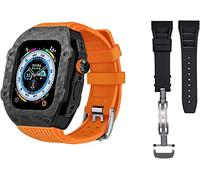 Luxury Carbon Fiber Watch Case With 2 Band Modification Kit,For 8 Ultra 49mm,Silicone Rubber Watch Strap Cover Retrofit Set,For iWatch 8 7 6 5 4 SE 45mm 44mm