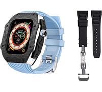 Luxury Carbon Fiber Watch Case With 2 Band Modification Kit,For 8 Ultra 49mm,Silicone Rubber Watch Strap Cover Retrofit Set,For iWatch 8 7 6 5 4 SE 45mm 44mm
