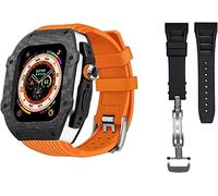 Luxury Carbon Fiber Watch Case With 2 Band Modification Kit,For 8 Ultra 49mm,Silicone Rubber Watch Strap Cover Retrofit Set,For iWatch 8 7 6 5 4 SE 45mm 44mm