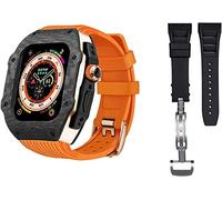 Luxury Carbon Fiber Watch Case With 2 Band Modification Kit,For 8 Ultra 49mm,Silicone Rubber Watch Strap Cover Retrofit Set,For iWatch 8 7 6 5 4 SE 45mm 44mm