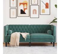 Luxury Chesterfield Sofa 2 Seater Dark Green Velvet with Pillows for Living Room, Classic Button Tufted Couch with Thick Padding and Sturdy Wood Legs, Comfortable Seating Experience for Relaxing