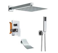 Luxury Chrome Shower Kitconcea 2/3 formas de lluvia del grifo de la lluvia Mezcladora de ducha moderna columna de ducha de 12 pulgadas con accesorios de baño LWX