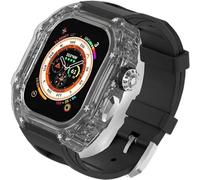 Luxury Clear Modified Cases Bezel+Rubber Sport Strap，For Iwatch Series 8 7 6 5 4 SE 45MM 44MM，Transparent Case Glacier RM Mod Kit+Fluororubber Band，For Ultra 8 49mm