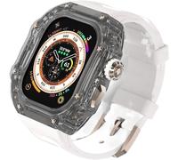 Luxury Clear Modified Cases Bezel+Rubber Sport Strap，For Iwatch Series 8 7 6 5 4 SE 45MM 44MM，Transparent Case Glacier RM Mod Kit+Fluororubber Band，For Ultra 8 49mm