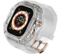 Luxury Clear Modified Cases Bezel+Rubber Sport Strap,For Iwatch Series 8 7 6 5 4 SE 45MM 44MM,Transparent Case Glacier RM Mod Kit+Fluororubber Band,For Ultra 8 49mm
