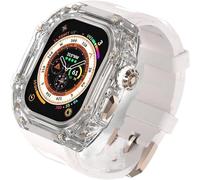Luxury Clear Modified Cases Bezel+Rubber Sport Strap，For Iwatch Series 8 7 6 5 4 SE 45MM 44MM，Transparent Case Glacier RM Mod Kit+Fluororubber Band，For Ultra 8 49mm