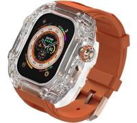 Luxury Clear Modified Cases Bezel+Rubber Sport Strap,For Iwatch Series 8 7 6 5 4 SE 45MM 44MM,Transparent Case Glacier RM Mod Kit+Fluororubber Band,For Ultra 8 49mm