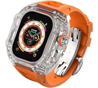 Luxury Clear Modified Cases Bezel+Rubber Sport Strap，For Iwatch Series 8 7 6 5 4 SE 45MM 44MM，Transparent Case Glacier RM Mod Kit+Fluororubber Band，For Ultra 8 49mm