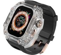 Luxury Clear Modified Cases Bezel+Rubber Sport Strap，For Iwatch Series 8 7 6 5 4 SE 45MM 44MM，Transparent Case Glacier RM Mod Kit+Fluororubber Band，For Ultra 8 49mm