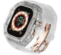 Luxury Clear Modified Cases Bezel+Rubber Sport Strap,For Iwatch Series 8 7 6 5 4 SE 45MM 44MM,Transparent Case Glacier RM Mod Kit+Fluororubber Band,For Ultra 8 49mm