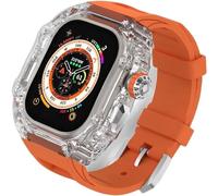 Luxury Clear Modified Cases Bezel+Rubber Sport Strap,For Iwatch Series 8 7 6 5 4 SE 45MM 44MM,Transparent Case Glacier RM Mod Kit+Fluororubber Band,For Ultra 8 49mm