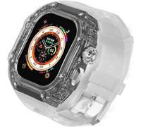 Luxury Clear Modified Cases Bezel+Rubber Sport Strap，For Iwatch Series 8 7 6 5 4 SE 45MM 44MM，Transparent Case Glacier RM Mod Kit+Fluororubber Band，For Ultra 8 49mm