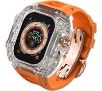 Luxury Clear Modified Cases Bezel+Rubber Sport Strap,For Iwatch Series 8 7 6 5 4 SE 45MM 44MM,Transparent Case Glacier RM Mod Kit+Fluororubber Band,For Ultra 8 49mm