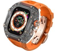 Luxury Clear Modified Cases Bezel+Rubber Sport Strap,For Iwatch Series 8 7 6 5 4 SE 45MM 44MM,Transparent Case Glacier RM Mod Kit+Fluororubber Band,For Ultra 8 49mm