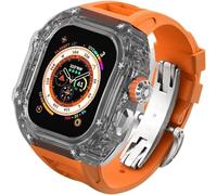 Luxury Clear Modified Cases Bezel+Rubber Sport Strap,For Iwatch Series 8 7 6 5 4 SE 45MM 44MM,Transparent Case Glacier RM Mod Kit+Fluororubber Band,For Ultra 8 49mm