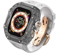 Luxury Clear Modified Cases Bezel+Rubber Sport Strap，For Iwatch Series 8 7 6 5 4 SE 45MM 44MM，Transparent Case Glacier RM Mod Kit+Fluororubber Band，For Ultra 8 49mm