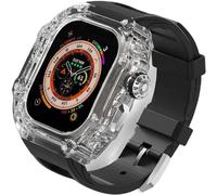 Luxury Clear Modified Cases Bezel+Rubber Sport Strap，For Iwatch Series 8 7 6 5 4 SE 45MM 44MM，Transparent Case Glacier RM Mod Kit+Fluororubber Band，For Ultra 8 49mm