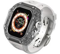 Luxury Clear Modified Cases Bezel+Rubber Sport Strap，For Iwatch Series 8 7 6 5 4 SE 45MM 44MM，Transparent Case Glacier RM Mod Kit+Fluororubber Band，For Ultra 8 49mm