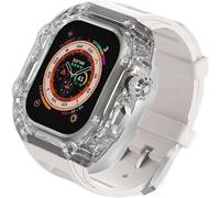 Luxury Clear Modified Cases Bezel+Rubber Sport Strap，For Iwatch Series 8 7 6 5 4 SE 45MM 44MM，Transparent Case Glacier RM Mod Kit+Fluororubber Band，For Ultra 8 49mm