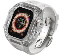 Luxury Clear Modified Cases Bezel+Rubber Sport Strap，For Iwatch Series 8 7 6 5 4 SE 45MM 44MM，Transparent Case Glacier RM Mod Kit+Fluororubber Band，For Ultra 8 49mm