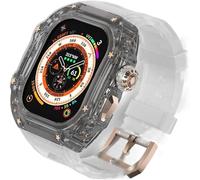Luxury Clear Modified Cases Bezel+Rubber Sport Strap,For Iwatch Series 8 7 6 5 4 SE 45MM 44MM,Transparent Case Glacier RM Mod Kit+Fluororubber Band,For Ultra 8 49mm