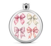 Luxury Coquette - Petaca de acero inoxidable con 4 lazos rosas para licor, botella de vino portátil de bolsillo redondo para bebida, 5 onzas