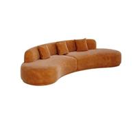 Luxury Crescent Shaped Sectional Sofa, Soft Suede Upholstered Curved Couch, Modern Oversized Deep Seat with Decor Pillows for Living Room(L)