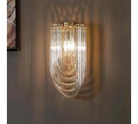 Luxury Crystal Glass Wall Sconce Mid Century Bathroom Vanity Wall Light Modern Gold Iron Wall Mounted Lamp for Bedroom Living Room Hallway Foyer
