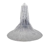 Luxury Elegant Wedding Veil - 1-Layer Tulle Appliques & Sequins Bridal Veil with Cut Edge Finish