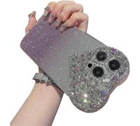 Luxury Glitter iPhone Case - Sparkly Heart Design, Large Camera View, Shockproof Protection (compatible with iPhone 13, Purple)