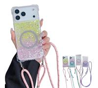 Luxury Glitter Sequin Gradient Magnetic Case, Full Edge Protective Phone Case with Impact Protection, Sparkle Glitter Design for iPhone 17, 16, 15, 14, 13 Series Models (for iPhone 14 Pro Max,Yellow)