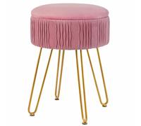 Luxury Gold Vanity Stool with Adjustable Legs and Storage Multifunctional Round Footstool and Side Table for Dressing Room Makeup Chair Coffee Table Low Stool or Sofa Stool