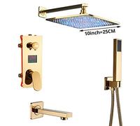 Luxury LED Shower System Intelligent LCD Digital Control Shower Faucet Set Multifunction Gold Shower Combo Set with Shower Head, Handheld Shower, Bathtub Faucet,10 Inch