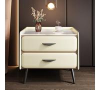 Luxury moderno con acabado de cuero PU Top de mármol sintético y gabinete de almacenamiento de 2 cajones Manteneta de noche minimalista para dormitorio o sala de estar 18x16x20in color amarillo