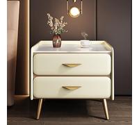 Luxury moderno con top de mármol sintética y acabado de cuero PU y mesita de noche minimalista con 2 cajones gabinete de almacenamiento para dormitorio y sala de estar amarillo 40x40x52cm Friendship
